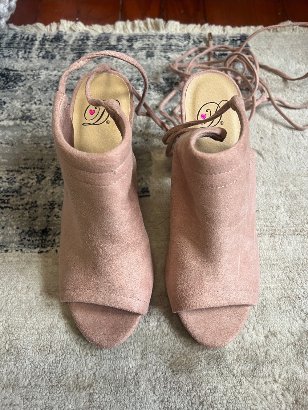 Women’s Blush Pink Suede Lace-Up Peep Toe Heels